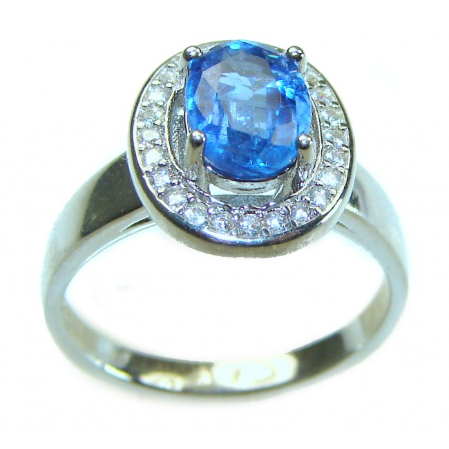 6.8 carat oval cut Swiss Blue Topaz .925 Sterling Silver handmade Ring size 7