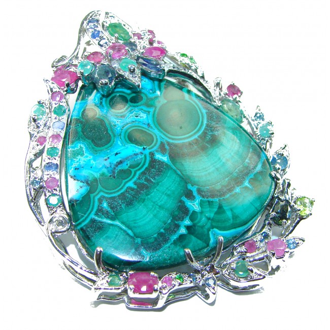 Colors of the Earth Authentic Chrysocolla .925 Sterling Silver handcrafted Large Pendant - Brooch