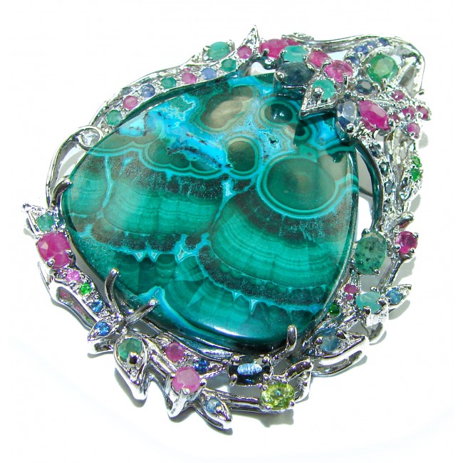 Colors of the Earth Authentic Chrysocolla .925 Sterling Silver handcrafted Large Pendant - Brooch