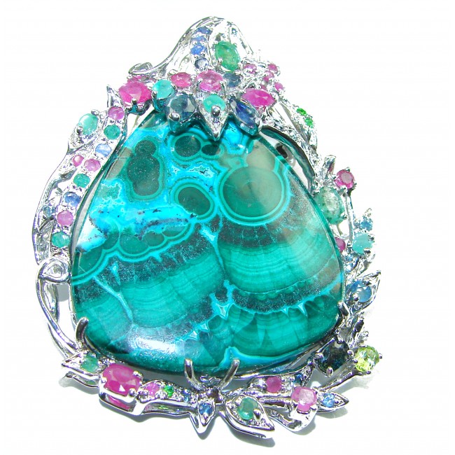 Colors of the Earth Authentic Chrysocolla .925 Sterling Silver handcrafted Large Pendant - Brooch