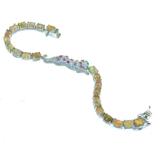 Precious Panther Ethiopian Opal Ruby .925 Sterling Silver Tennis Bracelet