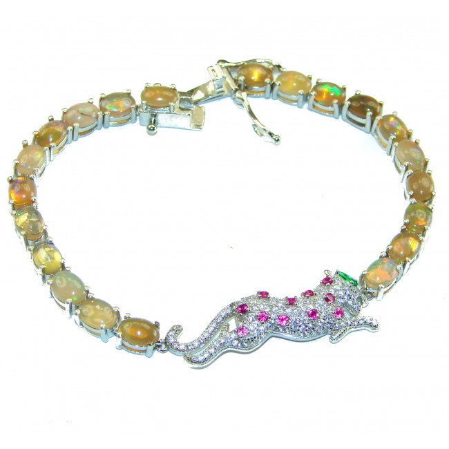 Precious Panther Ethiopian Opal Ruby .925 Sterling Silver Tennis Bracelet