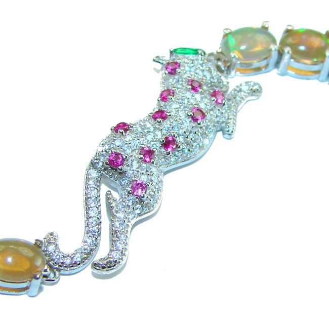 Precious Panther Ethiopian Opal Ruby .925 Sterling Silver Tennis Bracelet