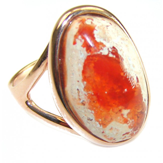 Bonfire Night best quality Mexican Opal 14K Rose Gold over .925 Sterling Silver handmade ring 6 1/4