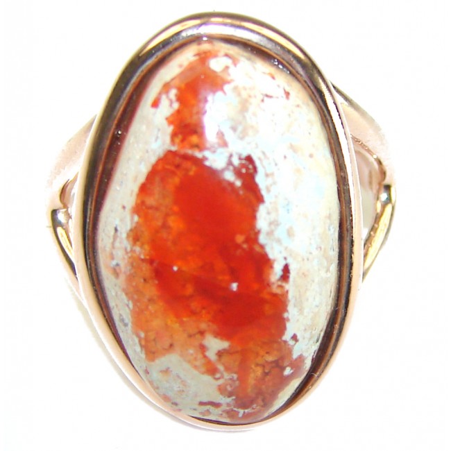 Bonfire Night best quality Mexican Opal 14K Rose Gold over .925 Sterling Silver handmade ring 6 1/4