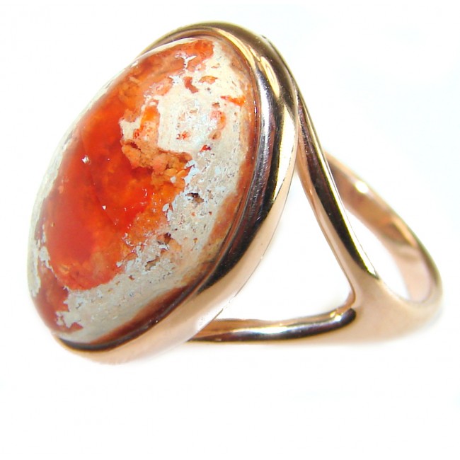 Bonfire Night best quality Mexican Opal 14K Rose Gold over .925 Sterling Silver handmade ring 6 1/4