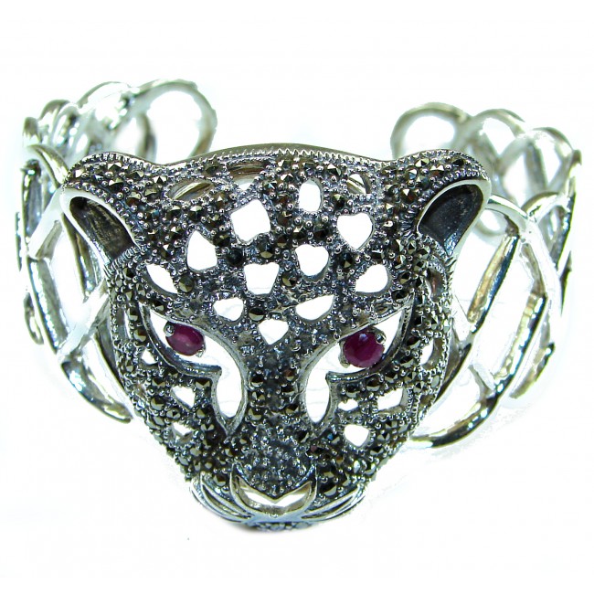 Precious Panther Natural Ruby Marcasite .925 Sterling Silver handcrafted Bracelet