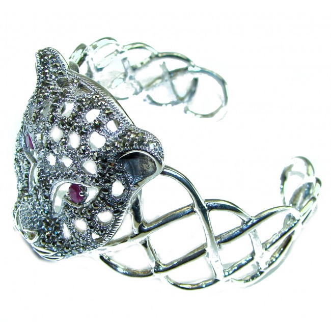 Precious Panther Natural Ruby Marcasite .925 Sterling Silver handcrafted Bracelet