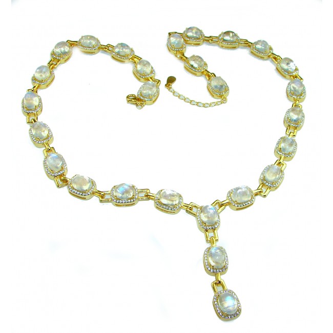 Cascade of lights Genuine Fire Moonstone 14K Gold over .925 Sterling Silver handcrafted necklace