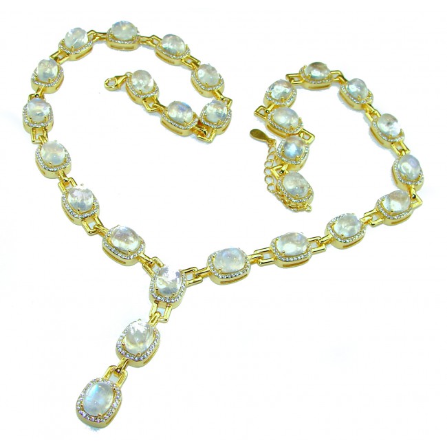 Cascade of lights Genuine Fire Moonstone 14K Gold over .925 Sterling Silver handcrafted necklace