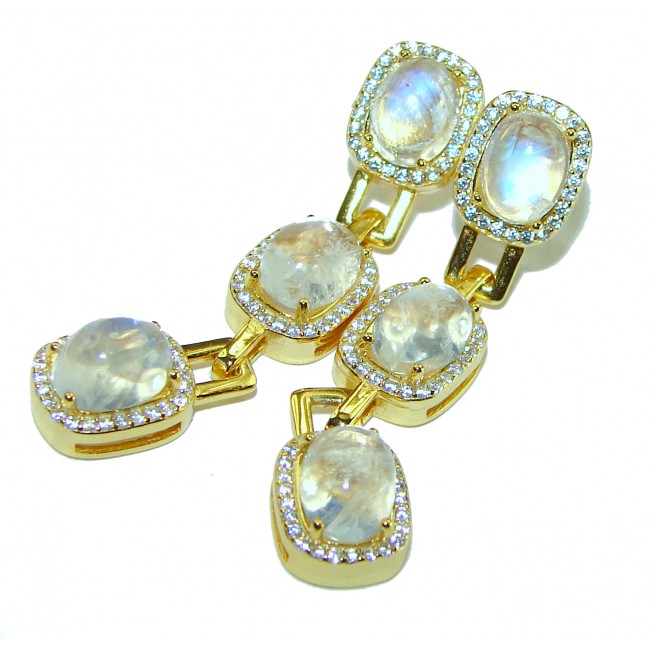 Cascade of lights Genuine Fire Moonstone 14K Gold over .925 Silver handcrafted earrings