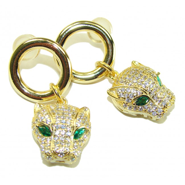 Panther Precious genuine Emerald 18K Gold over .925 Sterling Silver earrings