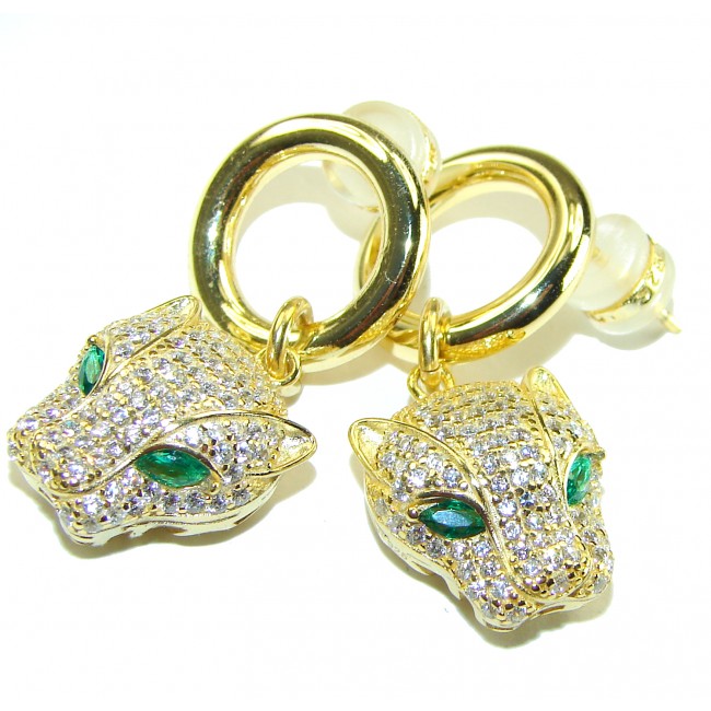 Panther Precious genuine Emerald 18K Gold over .925 Sterling Silver earrings