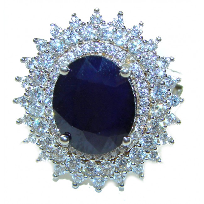 Luxurious design Princess Diana inspired Sapphire .925 Sterling Silver handcrafted Ring size 8