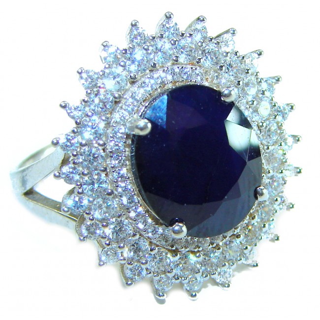 Luxurious design Princess Diana inspired Sapphire .925 Sterling Silver handcrafted Ring size 8