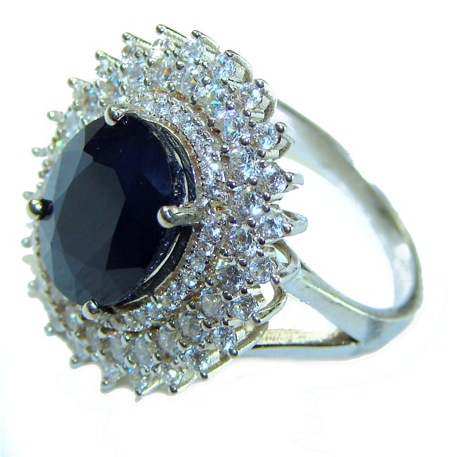 Luxurious design Princess Diana inspired Sapphire .925 Sterling Silver handcrafted Ring size 8