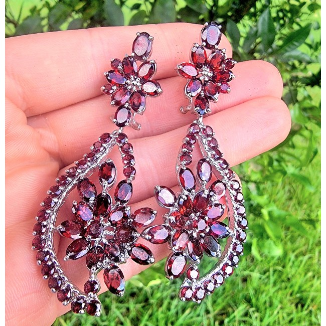 Carmen authentic Garnet .925 Sterling Silver handcrafted Long earrings