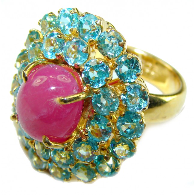 Absolutely Outstanding Red Ruby 14K Gold over .925 Sterling Silver handcrafted Ring size 7