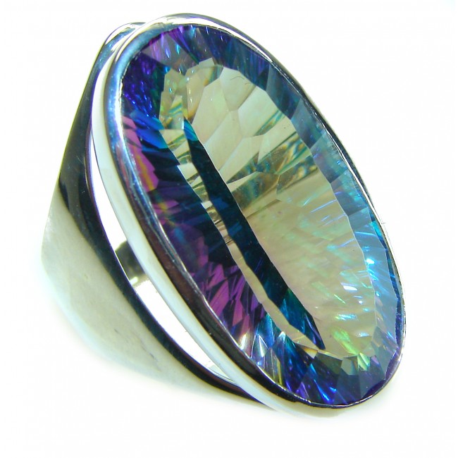 Massive 55.8 carat Mystic Topaz .925 Sterling Silver handcrafted Large ring size 8 1/4