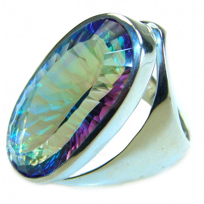 Massive 55.8 carat Mystic Topaz .925 Sterling Silver handcrafted Large ring size 8 1/4