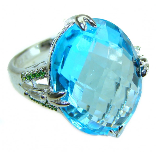 28.8 carat oval cut Swiss Blue Topaz .925 Sterling Silver handmade Ring size 7 1/4