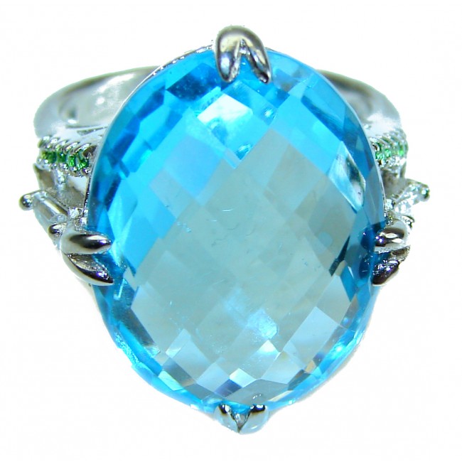 28.8 carat oval cut Swiss Blue Topaz .925 Sterling Silver handmade Ring size 7 1/4