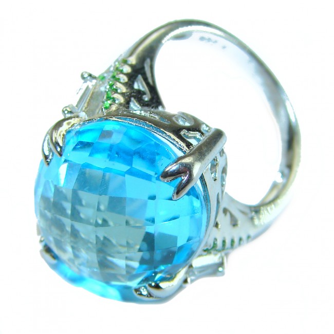 28.8 carat oval cut Swiss Blue Topaz .925 Sterling Silver handmade Ring size 7 1/4