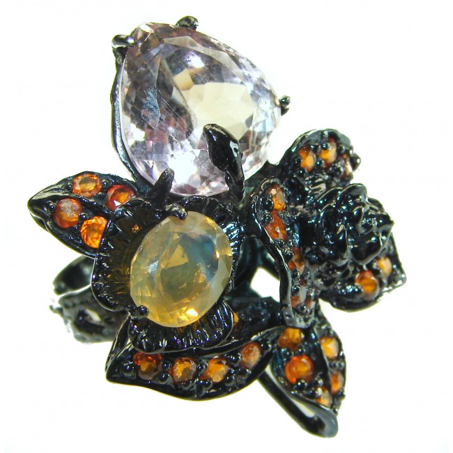 Stunning Citrine Garnet black rhodium over .925 Sterling Silver handcrafted ring size 8 1/2