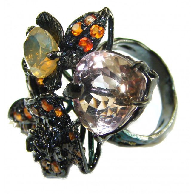 Stunning Citrine Garnet black rhodium over .925 Sterling Silver handcrafted ring size 8 1/2