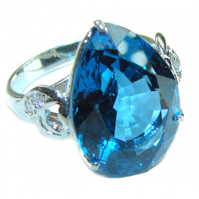 25.8 carat London Blue Topaz .925 Sterling Silver handcrafted Ring size 8 1/4