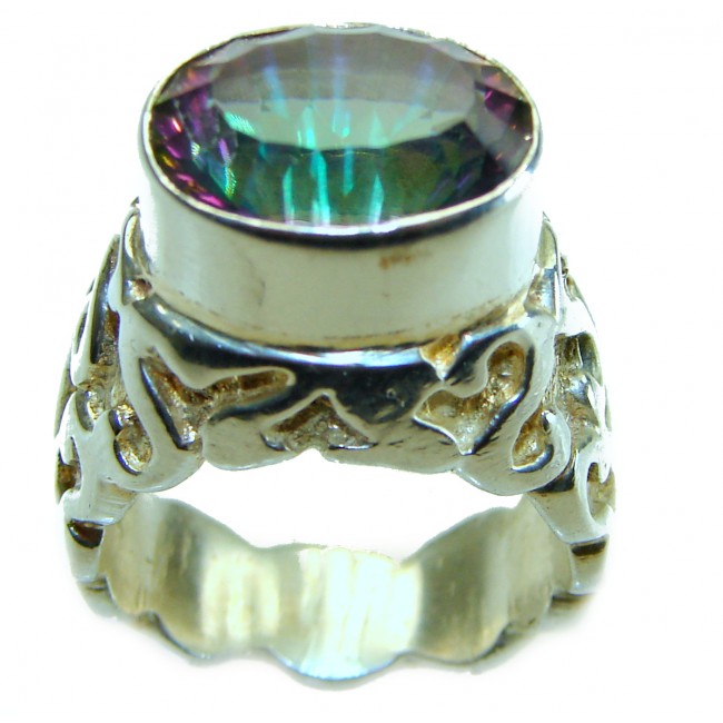 Massive Mystic Topaz .925 Sterling Silver handcrafted ring size 8 1/4