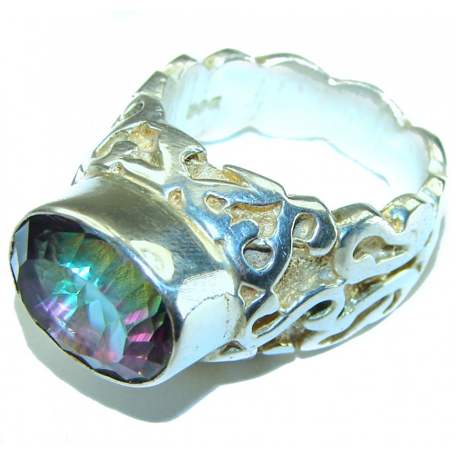 Massive Mystic Topaz .925 Sterling Silver handcrafted ring size 8 1/4