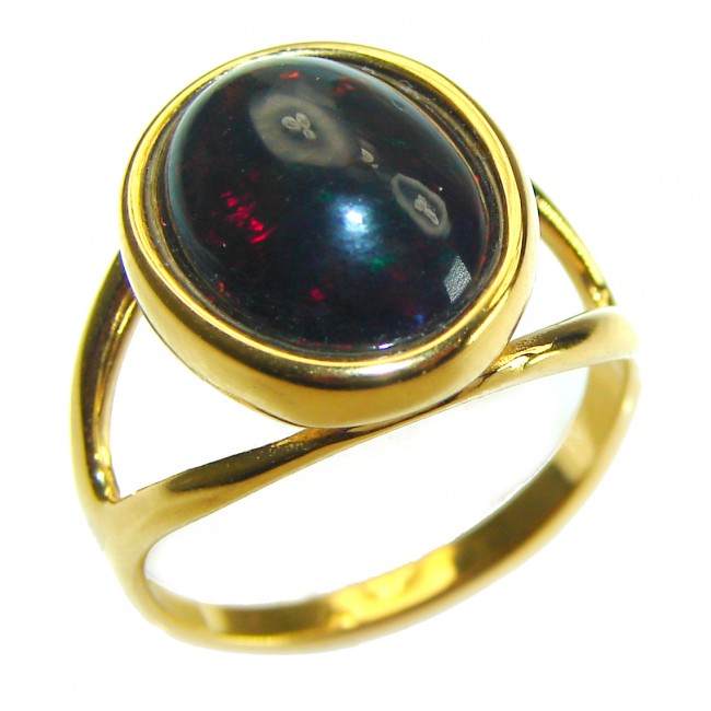 A Milky Way Genuine 7.9 carat Black Opal 18K Gold over .925 Sterling Silver handmade Ring size 7 1/4