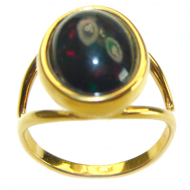 A Milky Way Genuine 7.9 carat Black Opal 18K Gold over .925 Sterling Silver handmade Ring size 7 1/4