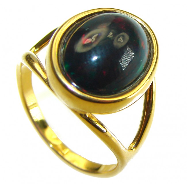 A Milky Way Genuine 7.9 carat Black Opal 18K Gold over .925 Sterling Silver handmade Ring size 7 1/4