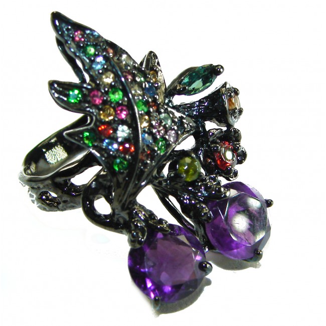 Diffrenet Galaxy Authentic Amethyst black rhodium over .925 Sterling Silver Ring size 8