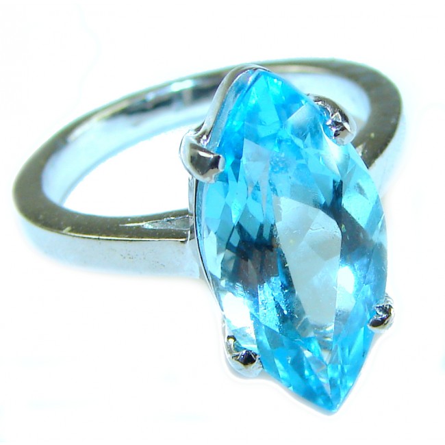 8.5 carat Fancy Marquise cut Swiss Blue Topaz .925 Sterling Silver handmade Ring size 8