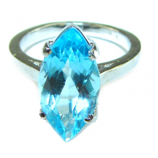 8.5 carat Fancy Marquise cut Swiss Blue Topaz .925 Sterling Silver handmade Ring size 8