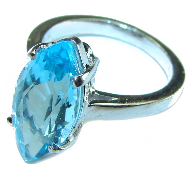 8.5 carat Fancy Marquise cut Swiss Blue Topaz .925 Sterling Silver handmade Ring size 8