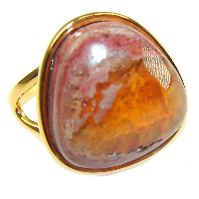 Bonfire Night best quality Mexican Opal 14K Gold over .925 Sterling Silver handmade ring 7