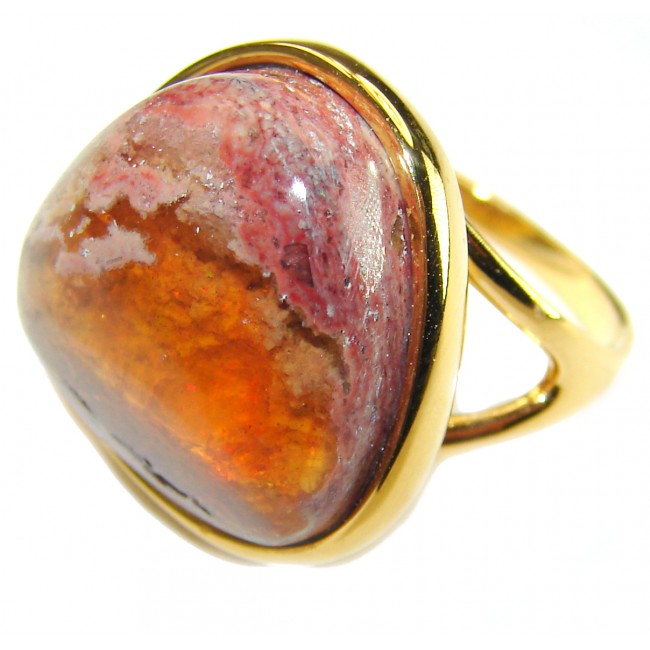 Bonfire Night best quality Mexican Opal 14K Gold over .925 Sterling Silver handmade ring 7