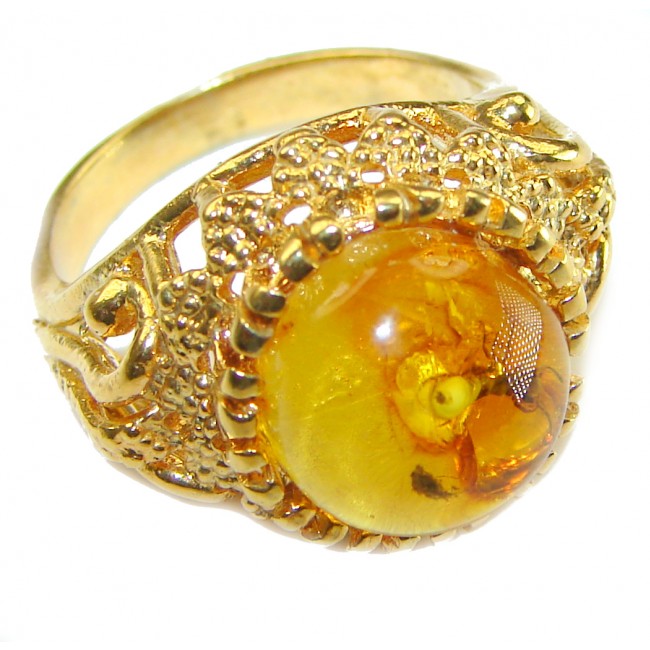 Golden Authentic Baltic Amber .925 Sterling Silver handcrafted ring; s. 7