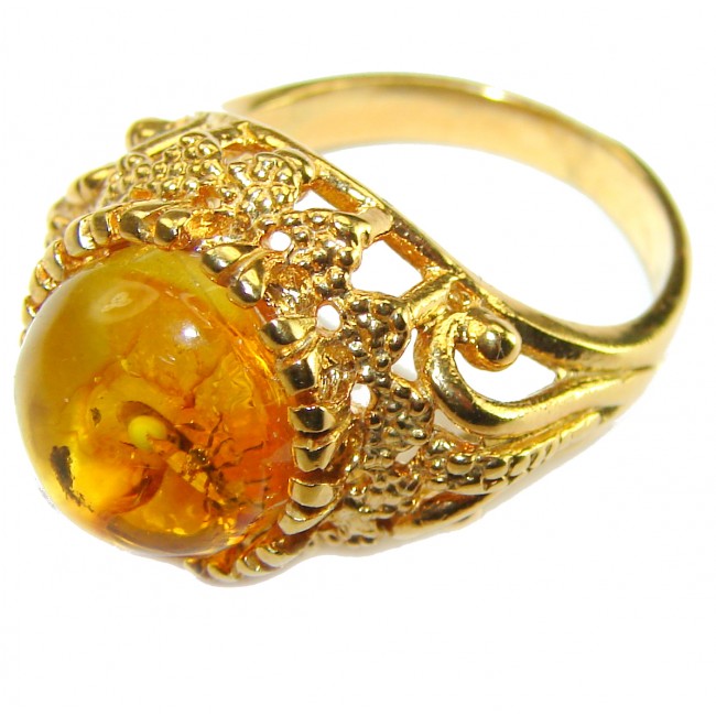 Golden Authentic Baltic Amber .925 Sterling Silver handcrafted ring; s. 7