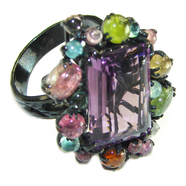 Diffrenet Galaxy Authentic Amethyst black rhodium over .925 Sterling Silver Ring size 8 1/4