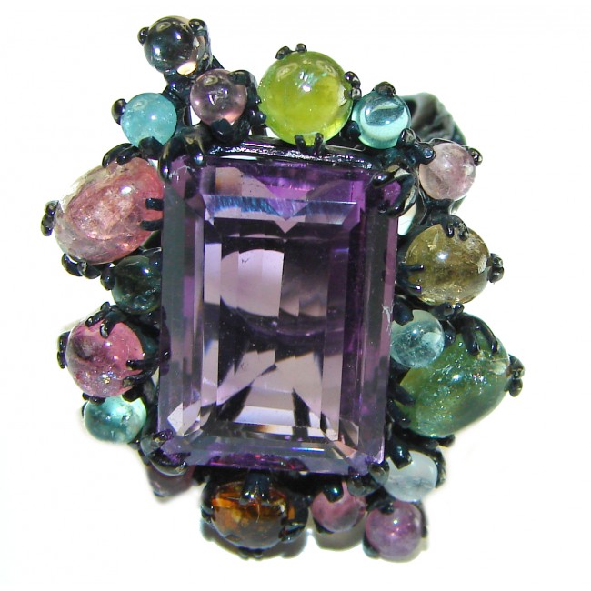 Diffrenet Galaxy Authentic Amethyst black rhodium over .925 Sterling Silver Ring size 8 1/4