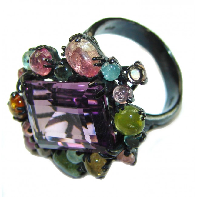 Diffrenet Galaxy Authentic Amethyst black rhodium over .925 Sterling Silver Ring size 8 1/4