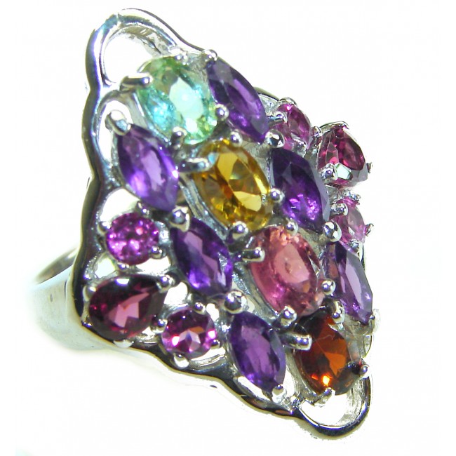 Natural Watermelon Tourmaline Garnet .925 Sterling Silver ring size 7