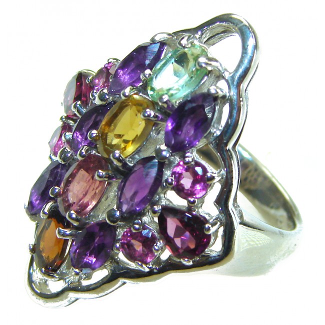 Natural Watermelon Tourmaline Garnet .925 Sterling Silver ring size 7