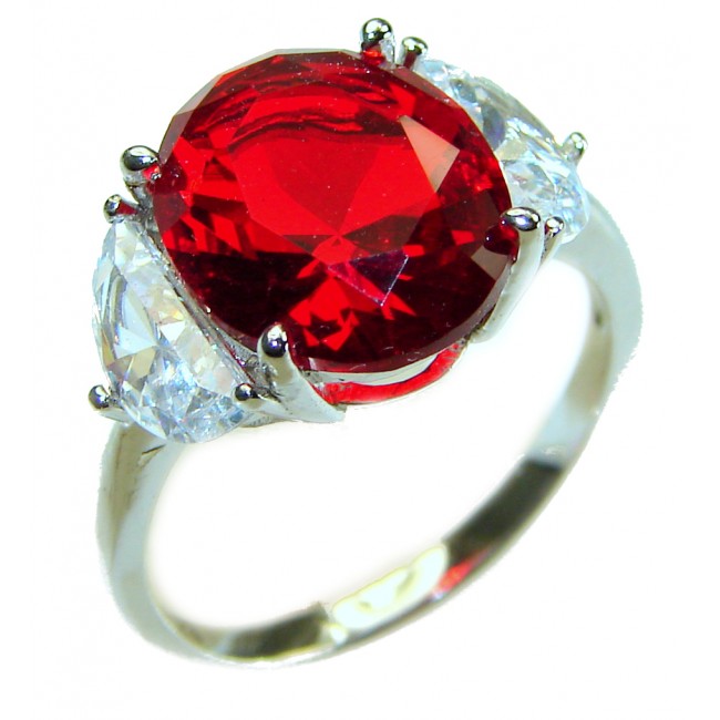 Red Brilliance 8.5 carat Red Topaz .925 Silver handcrafted Large Cocktail Ring s. 7 1/4