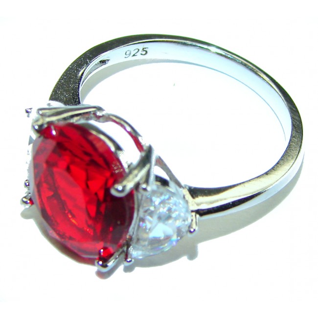 Red Brilliance 8.5 carat Red Topaz .925 Silver handcrafted Large Cocktail Ring s. 7 1/4